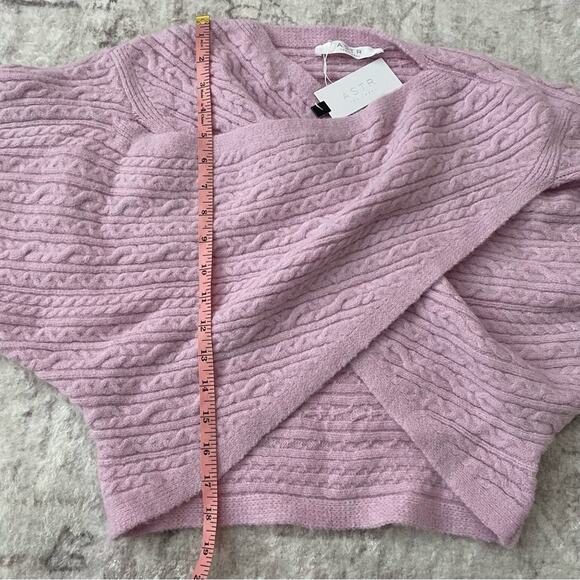 Astr The Label Mariana Cable Knit Fuzzy Wrap Sweater Pink Large New - Picture 12 of 13